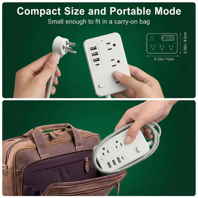 Alt view image 5 of 7 - Surge Protector Power Strip Power Bar with 6 Widely Spaced Outlets & 4 USB Ports, Flat Plug Braided Extension Cord, Wall Mount Multi-Plug Outlet Extender for Home, Office, College Dorm & Indoor Use