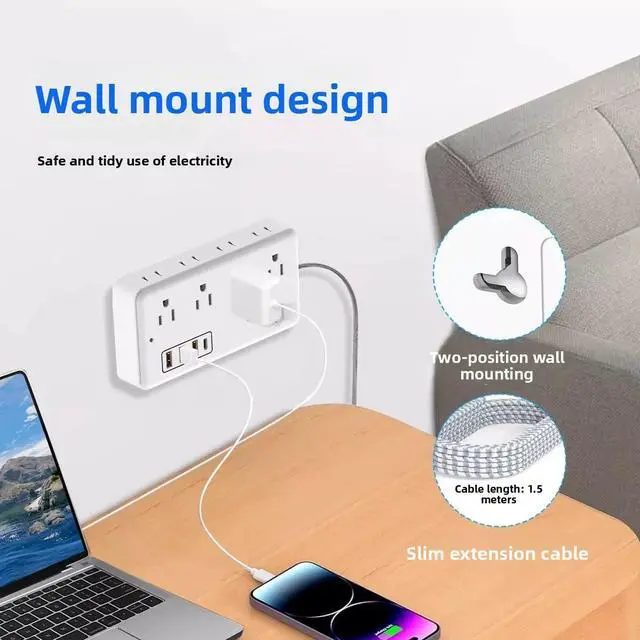 Alt view image 4 of 7 - Power Strip, Surge Protector with 15 Outlets and 4 USB Ports, 5 Feet Extension Cord (1875W/15A), 2700 Joules, Black 10FT