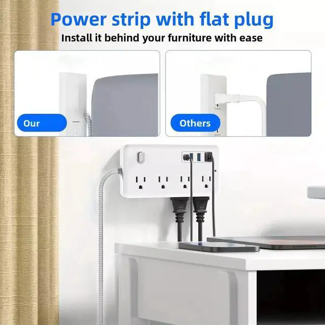 Alt view image 7 of 7 - Power Strip, Surge Protector with 15 Outlets and 4 USB Ports, 5 Feet Extension Cord (1875W/15A), 2700 Joules, Black 10FT
