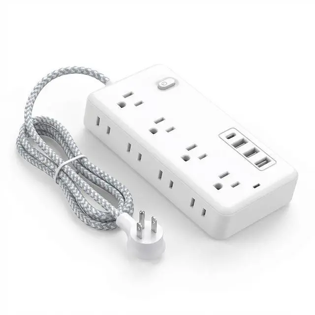 Main image of Surge Protector Power Strip, 8 AC Outlets and 4 USB Ports (1USB-C), 5FT Braided Extension Cord with Multiple Outlets for Home, Office, Living Room, Dorm Room White