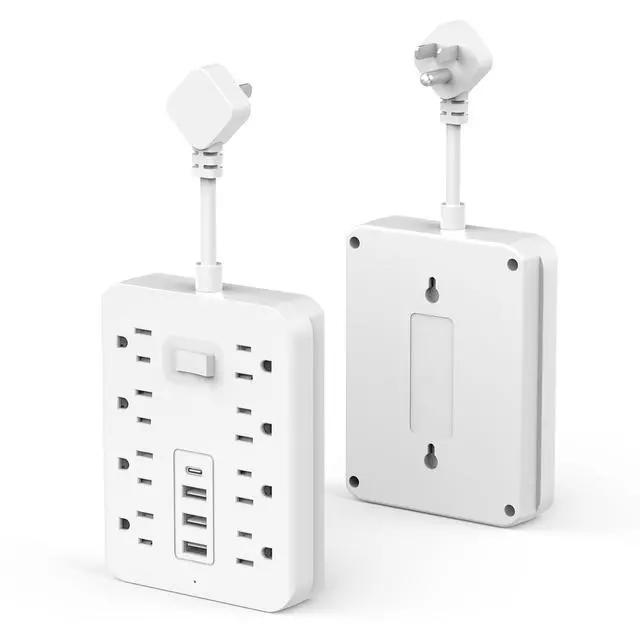 Alt view image 6 of 6 - Short Extension Cord,Power Strip 8 Widely Outlets with 4 USB Ports.(White) | Wall Mount Small Power Strip for Travel, Home Office College Dorm Essentials (3 USB A,1 USB C)