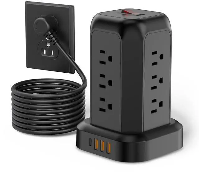 Main image of FUAUFAS Tower Power Strip Surge Protector USB Ports, Multiple Outlets Ports Desktop Charging Station, Flat Plug, Wall Mount,with Night Light Station, Power Bar, Office Desk Supplies, Dorm Essentials
