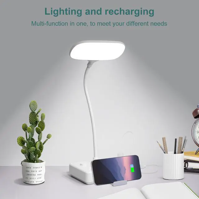 Alt view image 2 of 7 - LED Desk Lamp with Power Strip, 4 AC Outlets & 2 USB Charging Ports, 3 Lighting Modes Dimmable Table Lamp, 360° Adjustable Flexible Gooseneck, Eye-Caring Small Desk Light for Home Office