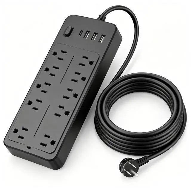 Main image of Power Bar Extension Cord Outlet Extender, Power Strip Surge Protector USB Ports, Muti-Outlets Ports Desktop Charging Station,Flat Plug,Wall Mount,with Night Light Station,for Home,Office.