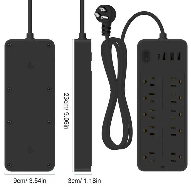 Alt view image 3 of 7 - Power Bar Extension Cord Outlet Extender, Power Strip Surge Protector USB Ports, Muti-Outlets Ports Desktop Charging Station,Flat Plug,Wall Mount,with Night Light Station,for Home,Office.