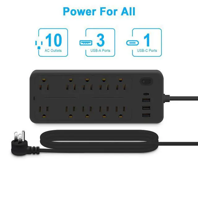Alt view image 6 of 7 - Power Bar Extension Cord Outlet Extender, Power Strip Surge Protector USB Ports, Muti-Outlets Ports Desktop Charging Station,Flat Plug,Wall Mount,with Night Light Station,for Home,Office.