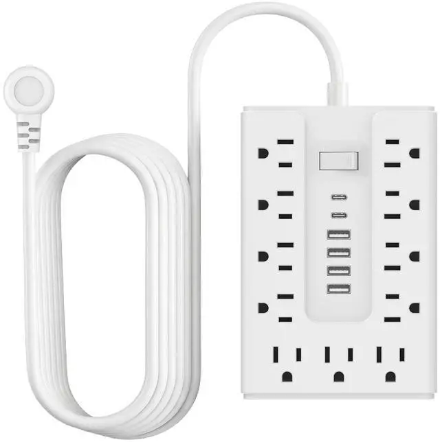 Main image of Power Strip 5FT Flat Plug Flat Extension Cord 8 Outlets 4USB(2 USB C) | 1700J Surge Protector,45°Angel Ultra-Thin Flat Plug,Wall Mount Multiple Outlets for Home Office, Dorm, Hotel, Travel