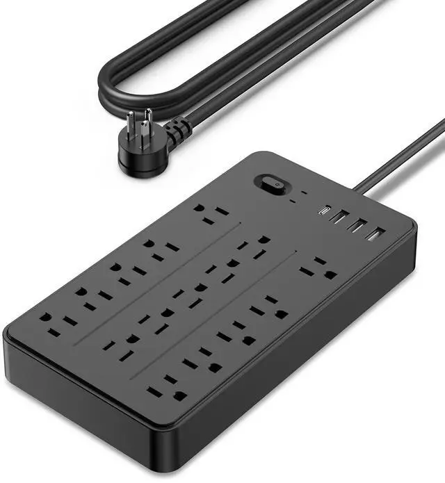 Main image of Power Strip Surge Protector, 15 AC 6 USB, 2100J, 5Ft,1875W/15A | 3A1C, Heavy Duty Extension Cord with Multiple Outlets, Flat Plug Outlet Extender for Home, Office, Dorm, Gaming Room, Blac