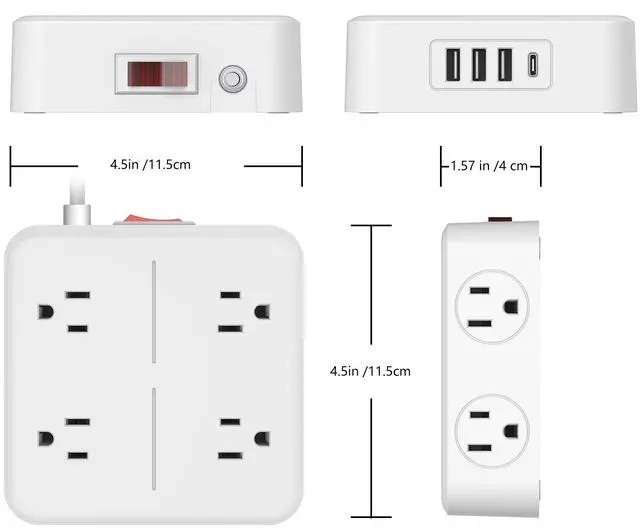 Alt view image 3 of 7 - Surge Protector Power Strip 4800J, 5Ft Long Extension Cord Flat Plug, 8 Outlets 3 USB C 1 USB Ports, Wall Mountable, Desk Charging Station, Black