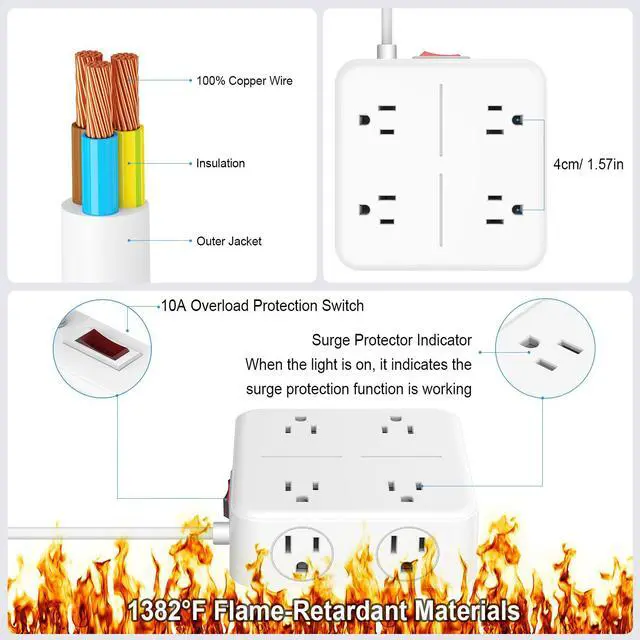 Alt view image 5 of 7 - Surge Protector Power Strip 4800J, 5Ft Long Extension Cord Flat Plug, 8 Outlets 3 USB C 1 USB Ports, Wall Mountable, Desk Charging Station, Black
