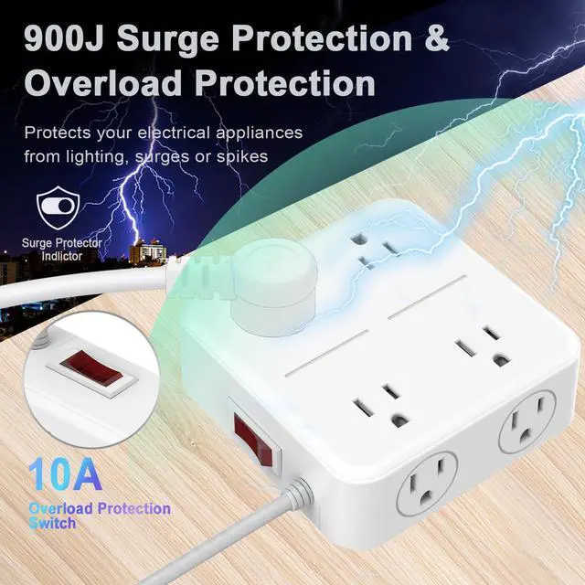 Alt view image 7 of 7 - Surge Protector Power Strip 4800J, 5Ft Long Extension Cord Flat Plug, 8 Outlets 3 USB C 1 USB Ports, Wall Mountable, Desk Charging Station, Black