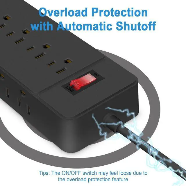 Alt view image 6 of 7 - Power Strip Surge Protector, 12 AC 4 USB, 2100J, 5Ft ,3A1C, Heavy Duty Extension Cord with Multiple Outlets, Flat Plug Outlet Extender for Home, Office, Dorm, Gaming Room, Blac