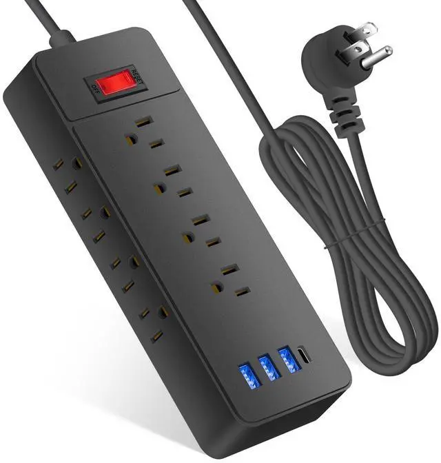 Main image of Power Strip Surge Protector, 12 AC 4 USB, 2100J, 5Ft ,3A1C, Heavy Duty Extension Cord with Multiple Outlets, Flat Plug Outlet Extender for Home, Office, Dorm, Gaming Room, Blac