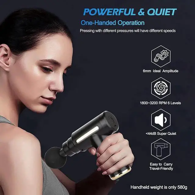 Alt view image 4 of 7 - Mini Massage Gun, Handheld Muscle Deep Tissue Massager Percussion Type-C Charging with 6 Speeds & 4 Masage Heads for Back, Body, Sport Muscle Pain Relief Recovery