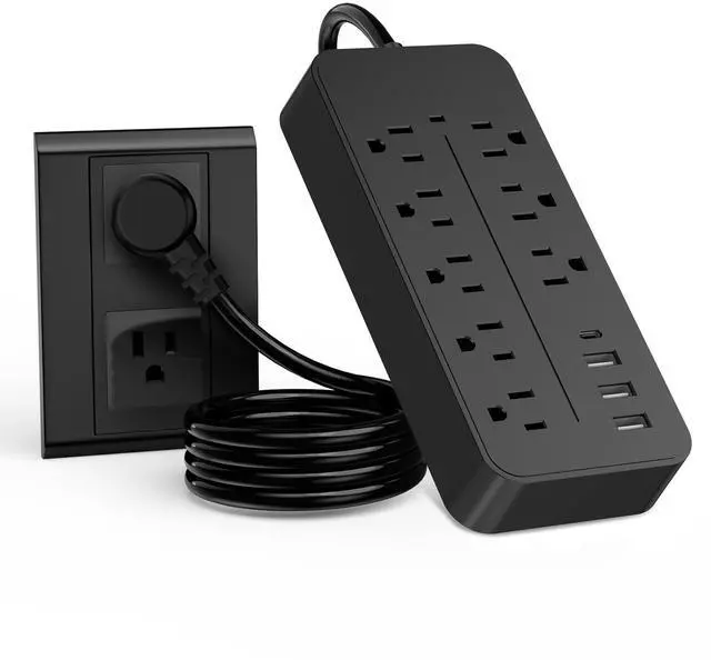 Main image of Protector Power Strip, Multiple Outlets Extension Cord with 8 AC Outlets and 4 USB Charging Ports (1 USB-C), 45° Flat Plug, 5 Ft Mountable Outlet Extender for Home/Office/Dorm