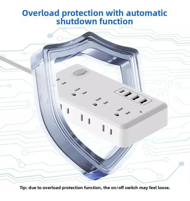 Alt view image 6 of 7 - Power Strip, Extension Cord, Portable Power Strip Flat Plug with 8 AC Outlets 4 USB Ports (1 USB C), Multi Plug Extension Cord for Travel, Cruise, Office, Hotels