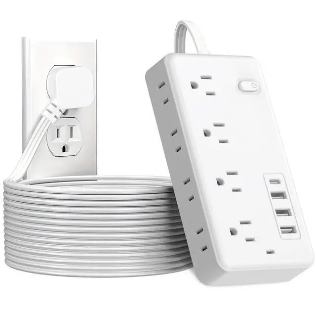 Main image of Surge Protector Power Strip with 5-Foot Flat Plug Extension Cord, 6 Wide Outlets and 4 USB Ports (1 USB-C), with On/Off Switch, Overload Protection, Dual Voltage 110V/220V, US Plug for Home Office