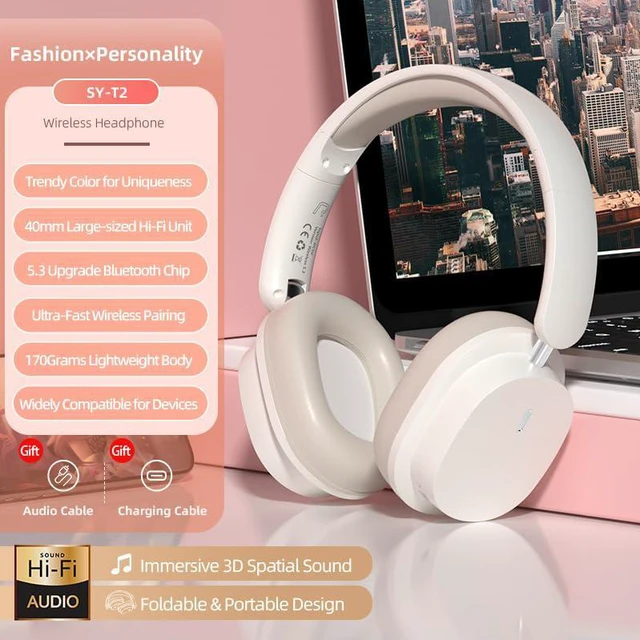 Alt view image 6 of 7 - Wireless Over Ear Bluetooth Headphones with 24H Playtime, Hi-Res Audio, Deep Bass, Memory Foam Ear Cups and Headband for Travel, Work