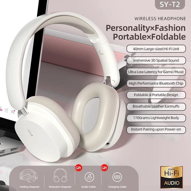 Alt view image 5 of 7 - Wireless Over Ear Bluetooth Headphones with 24H Playtime, Hi-Res Audio, Deep Bass, Memory Foam Ear Cups and Headband for Travel, Work