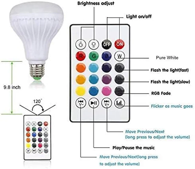 Alt view image 6 of 7 - LED RGB+White Bulb Light Smart Bluetooth Music Audio Speaker Changing Color Lamp Shower Head with Remote for Living Room Bathroom