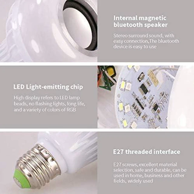 Alt view image 5 of 7 - LED RGB+White Bulb Light Smart Bluetooth Music Audio Speaker Changing Color Lamp Shower Head with Remote for Living Room Bathroom