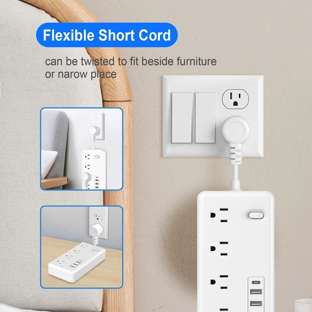 Alt view image 3 of 4 - Power Strip, Surge Protector with 15 Outlets and 4 USB Ports, 5 Feet Extension Cord (1875W/15A), 2700 Joules, Black 1FT-PRO