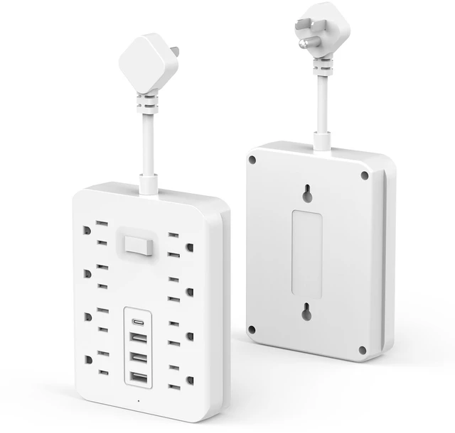 Alt view image 5 of 5 - Surge Protector Power Strip with 5-Foot Flat Plug Extension Cord, 6 Wide Outlets and 4 USB Ports (1 USB-C), with On/Off Switch, Overload Protection, Dual Voltage 110V/220V, US Plug for Home Office