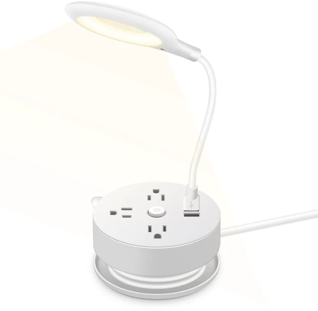 Main image of LED Desk Lamp with Power Strip, 3 AC Outlets & 2 USB Charging Ports,Wall Mount Small Power Strip for Travel, Home Office College Dorm Essentials (3 USB A,1 USB C)