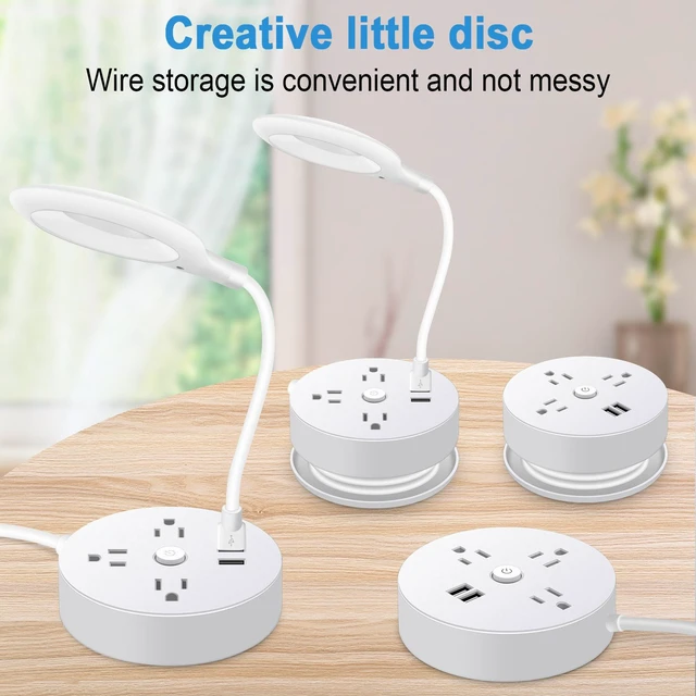 Alt view image 3 of 7 - LED Desk Lamp with Power Strip, 3 AC Outlets & 2 USB Charging Ports,Wall Mount Small Power Strip for Travel, Home Office College Dorm Essentials (3 USB A,1 USB C)
