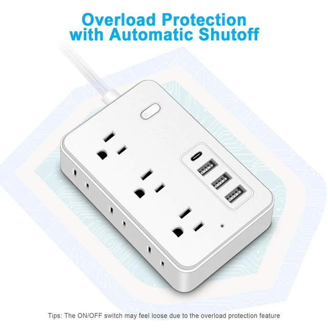 Alt view image 3 of 7 - Power Strip, Extension Cord, Portable Power Strip Flat Plug with 6 AC Outlets 4 USB Ports (1 USB C), Multi Plug Extension Cord for Travel, Cruise, Office, Hotels