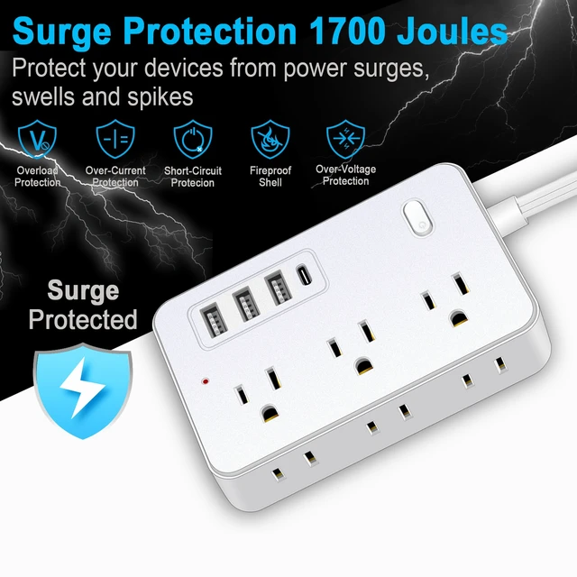 Alt view image 6 of 7 - Power Strip, Extension Cord, Portable Power Strip Flat Plug with 6 AC Outlets 4 USB Ports (1 USB C), Multi Plug Extension Cord for Travel, Cruise, Office, Hotels