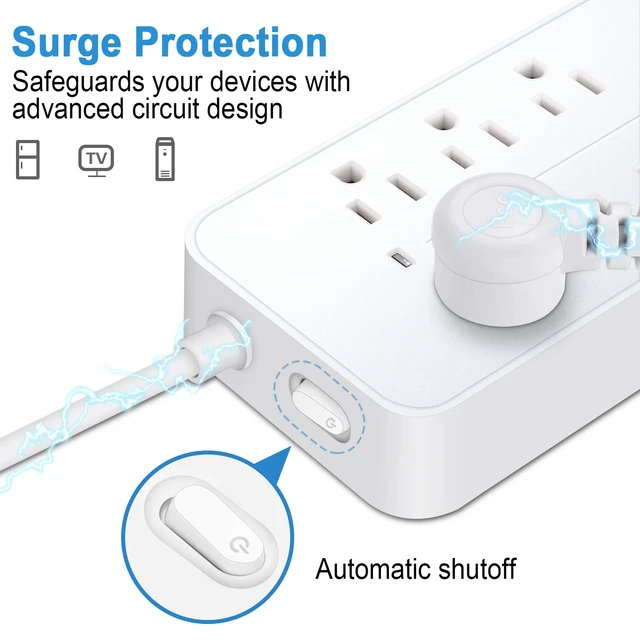 Alt view image 4 of 7 - Power Strip, Surge Protector With 8 AC Outlets & 3 USB & 1 Type-C Ports, Angled Flat Plug, For Home, Office, Dorm Essentials