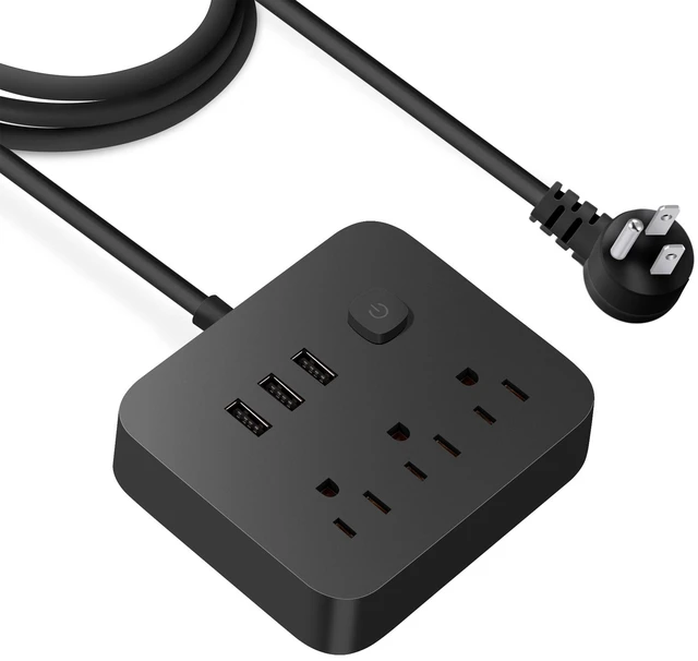 Main image of Flat Plug Extension Cord, Power Strip with 3 USB Ports 5ft Outlet Extender, Wall Mount, Desk Charging Station for Office School Travel Dorm Room Essentials, ETL Listed
