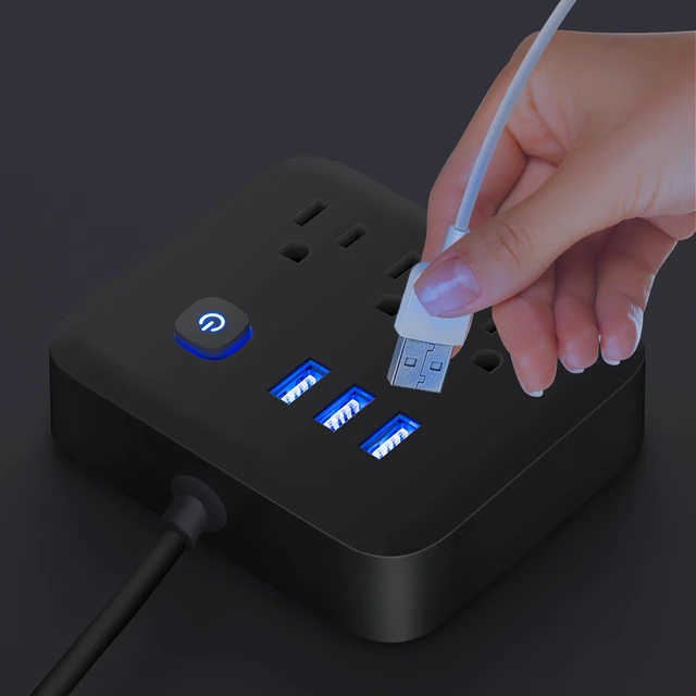 Alt view image 5 of 6 - Flat Plug Extension Cord, Power Strip with 3 USB Ports 5ft Outlet Extender, Wall Mount, Desk Charging Station for Office School Travel Dorm Room Essentials, ETL Listed