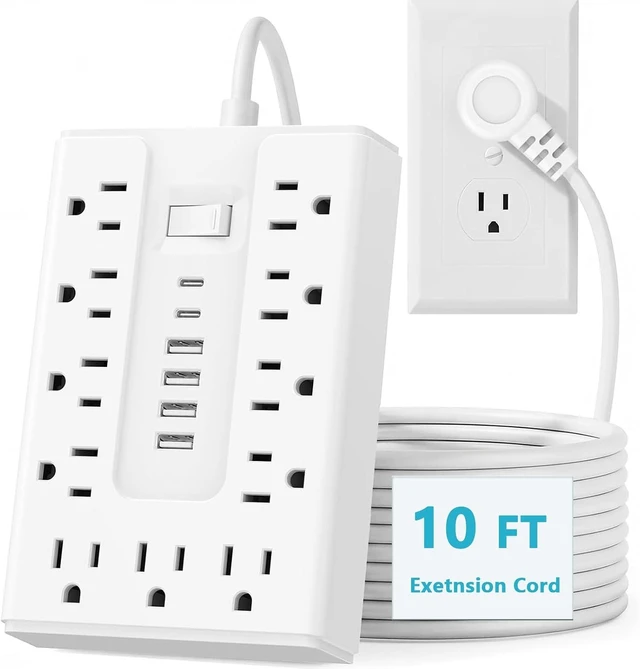 Main image of Power Strip 5FT Flat Plug Flat Extension Cord 8 Outlets 4USB(2 USB C) | 1700J Surge Protector,45°Angel Ultra-Thin Flat Plug,Wall Mount Multiple Outlets for Home Office, Dorm, Hotel, Travel 10FT