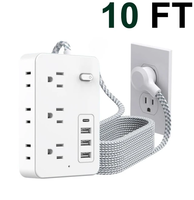 Main image of Surge Protector Power Strip - 5Ft Braided Extension Cord with 8 Outlets with 4 USB (1 USB C) Charging Ports, Flat Plug Multi Plug Outlet Extender Charging Station for Home Office, ETL, Black 10FT