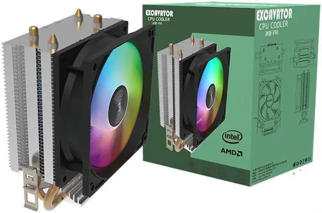 Alt view image 6 of 6 - Cross border desktop computer host CPU heat sink Ice Sword V90 multi platform air-cooled universal double copper tube silent colorful fan