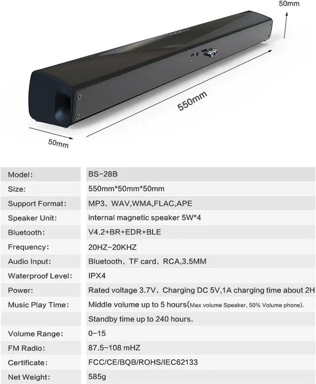 Alt view image 7 of 7 - INFIBLA Soundbar Speakers, Bluetooth 5.0 TV Soundbar, HD Audio Stereo Soundbar Surround Sound Home Cinema with Remote Control, Support RCA AUX TF-CARD
