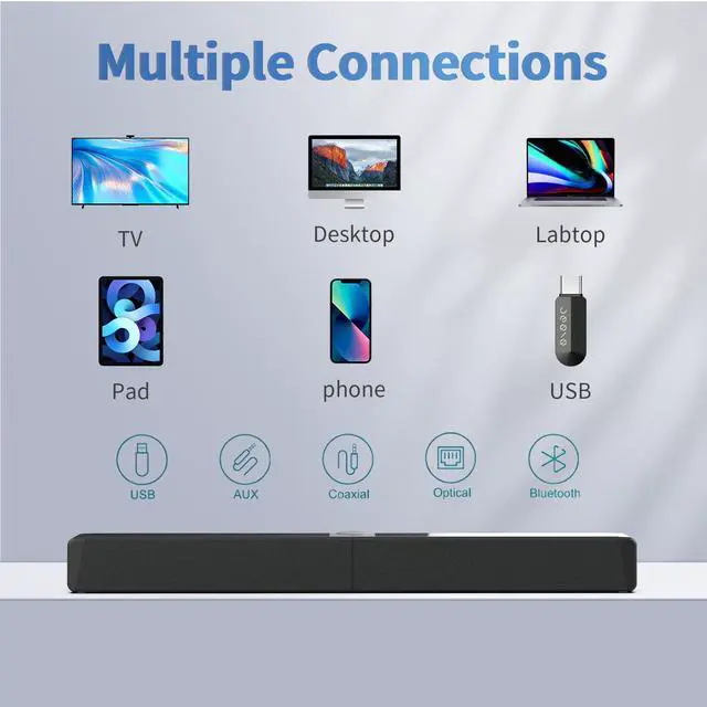 Alt view image 2 of 6 - BS-53 Foldable Sound Bars for TV Speaker with Full-Range Divers, Bluetooth 5.1, OPT,Coaxial,USB, AUX Inputs,  TV Soundbar for Projector PC Home Theater 3D Surround Sound System-26.8 Inch