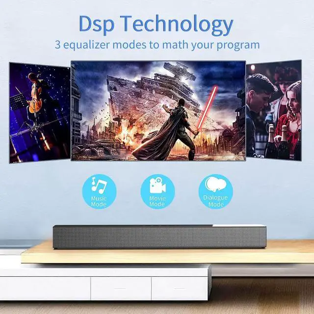 Alt view image 5 of 6 - INFIBLA TV bar speaker, wireless Bluetooth 5.3 bar speaker TV speaker, TV audio three equalizer modes, optional/AUX/ARC connection, DSP bass stereo audio with remote control, wall mounted type suitabl