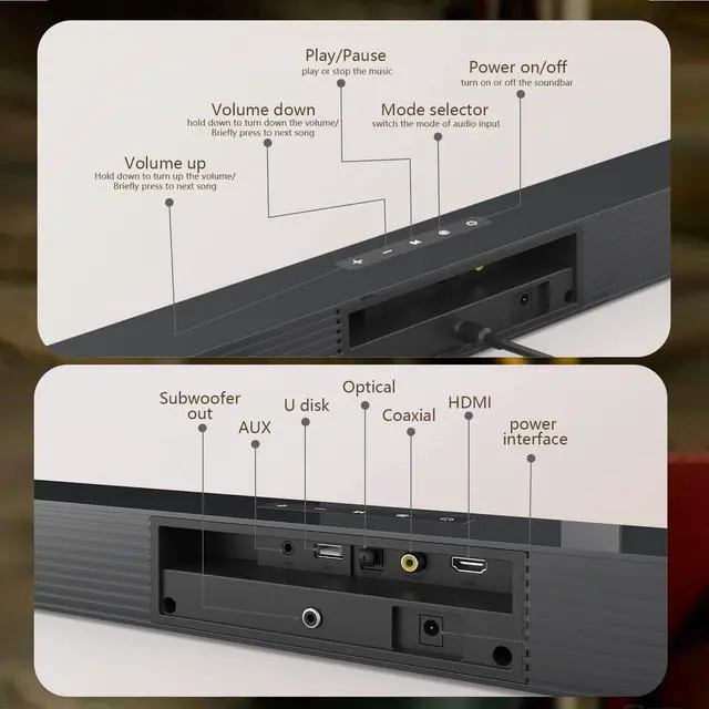 Alt view image 4 of 6 - INFIBLA Soundbar, TV Sound Bar with Dual Bass Ports Wired HDMI and Wireless Bluetooth 5.3 Home Theater System (Enhanced Bass Technology, 3-Inch Drivers, Wall Mountable, DSP)