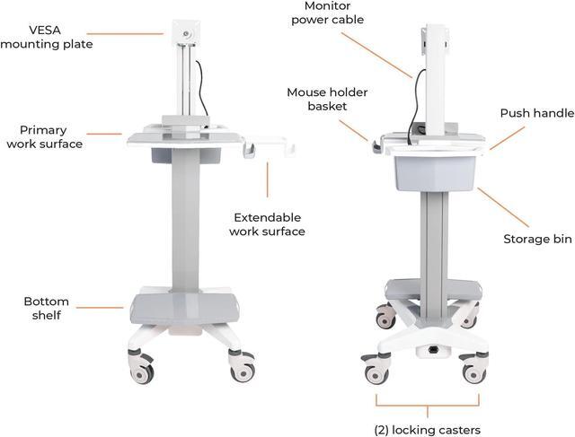 Alt view image 5 of 7 - Stand Steady Medical Computer Cart for All-in-One Computers | Height Adjustable Medical Cart for Centralized Patient Reporting | Stainless Steel VESA-Compatible Mobile Computer Cart with Wheels
