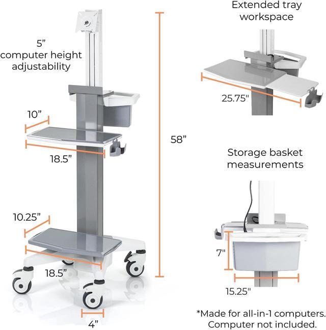 Alt view image 6 of 7 - Stand Steady Medical Computer Cart for All-in-One Computers | Height Adjustable Medical Cart for Centralized Patient Reporting | Stainless Steel VESA-Compatible Mobile Computer Cart with Wheels