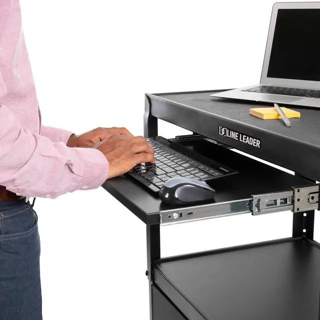 Alt view image 4 of 7 - Line Leader AV Cart and Locking Cabinet - Includes Pullout Keyboard Tray, Easy Locking Wheels and Cord Management - Great for School and Office (42 x 24 x 18 / Black)