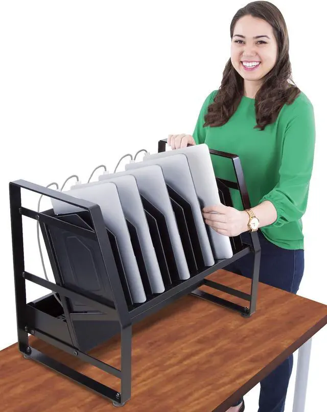 Main image of Line Leader 14 Unit Open Charging Cart for Tablets, Chromebooks & More | Place Under Desk or On Desk w/Removable Wheels | 14 Bay Tabletop Cart with UL-Listed Power Strip and Cord Management! (1 Cart)