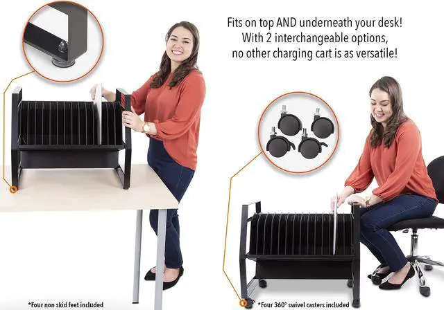 Alt view image 2 of 7 - Line Leader 14 Unit Open Charging Cart for Tablets, Chromebooks & More | Place Under Desk or On Desk w/Removable Wheels | 14 Bay Tabletop Cart with UL-Listed Power Strip and Cord Management! (1 Cart)