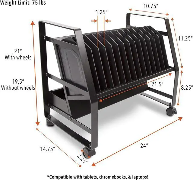 Alt view image 6 of 7 - Line Leader 14 Unit Open Charging Cart for Tablets, Chromebooks & More | Place Under Desk or On Desk w/Removable Wheels | 14 Bay Tabletop Cart with UL-Listed Power Strip and Cord Management! (1 Cart)