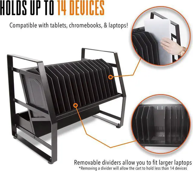 Alt view image 3 of 7 - Line Leader 14 Unit Open Charging Cart for Tablets, Chromebooks & More | Place Under Desk or On Desk w/Removable Wheels | 14 Bay Tabletop Cart with UL-Listed Power Strip and Cord Management! (1 Cart)