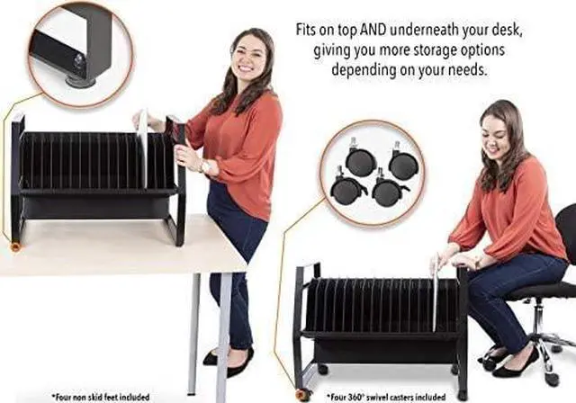 Alt view image 5 of 7 - Line Leader16 Unit Compact Mobile Charging&Storage Cart|Open Charging Cart Holds 16 Tablets, Laptops or Chromebooks| Removable Wheels & UL-Listed Power Strip | Ideal for School, Library & More