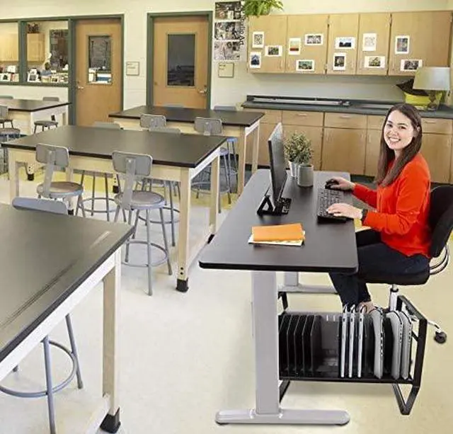 Alt view image 7 of 7 - Line Leader16 Unit Compact Mobile Charging&Storage Cart|Open Charging Cart Holds 16 Tablets, Laptops or Chromebooks| Removable Wheels & UL-Listed Power Strip | Ideal for School, Library & More